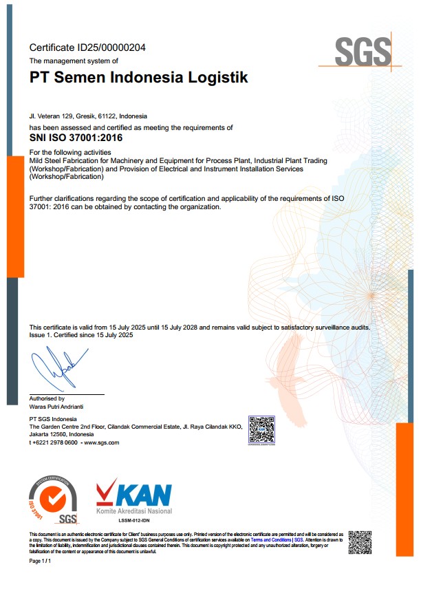 Sertifikat SNI ISO 37001:2016 Sistem Manajemen Anti Penyuapan