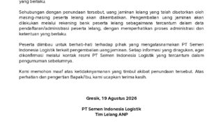 Penundaan Agenda Pemindahtanganan ANP SILOG - Agustus 2026