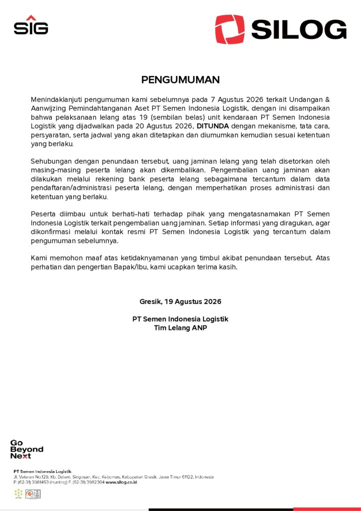 Penundaan Agenda Pemindahtanganan ANP SILOG - Agustus 2026